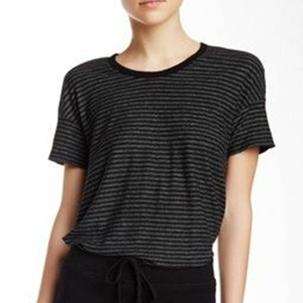 JAMES PERSE Split Hem STRIPED TEE Black Grey